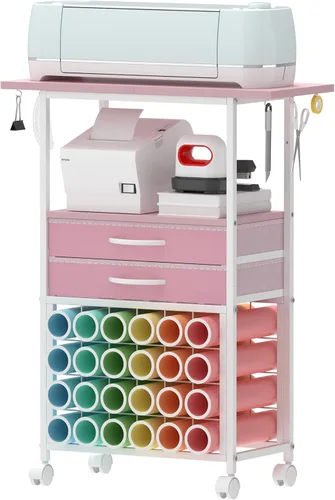 Vista 11 de VENNQD Organizador y soporte de almacenamiento compatible con máquinas Cricut, carrito de almacenamiento rodante/estante con 24 soportes de rollo