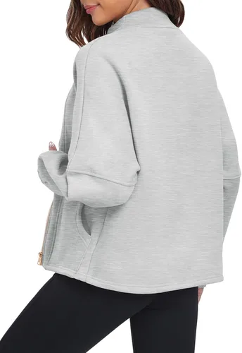 Vista 3 de Sudadera sin capucha para mujer, chaqueta de forro polar con cremallera completa con bolsillos para otoño e invierno 2023 a la moda