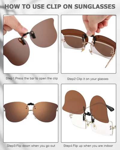 Vista 4 de 3 pares de lentes de sol polarizados con clip de ojo de gato, lentes de sol abatibles, lentes de sol ligeros con clip de metal sin montura para mujer