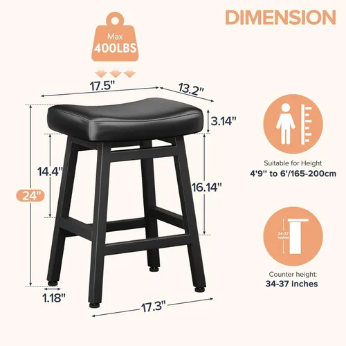 Vista 2 de Raynesys - Juego de 2 taburetes de bar de altura de mostrador, Taburetes de bar de 24 pulgadas para encimera de cocina, Taburetes de cocina