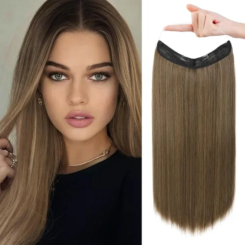 Vista 8 de REECHO - Extensiones de cabello con alambre invisible y con cintillo transparente, tamaño ajustable, clips seguros extraíbles, cabello lacio, diseño