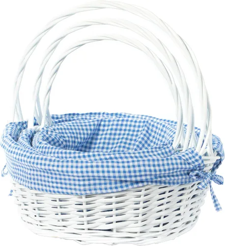 Vista 9 de WICKERWISE Cesta de regalo tradicional de sauce redondo blanco con forro a cuadros y asas resistentes, cesta de almacenamiento de aperitivos