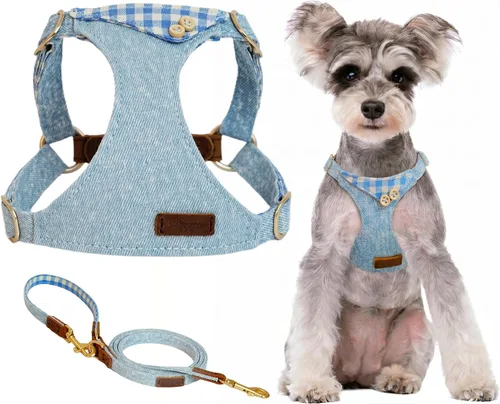 Vista 10 de Arnés sin tirones para perro, con correa multifunción, pechera suave y ajustable para mascota, no ahorca, chaleco a prueba de escape, azul vaquero