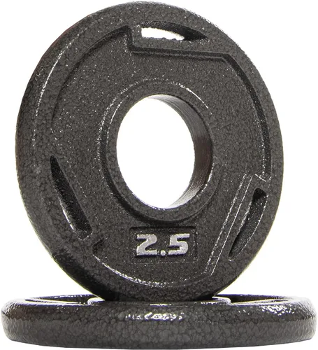 Vista 2 de Signature Fitness Placa de peso de hierro fundido para entrenamiento de fuerza y levantamiento de pesas, olímpico o estándar, varios tamaños