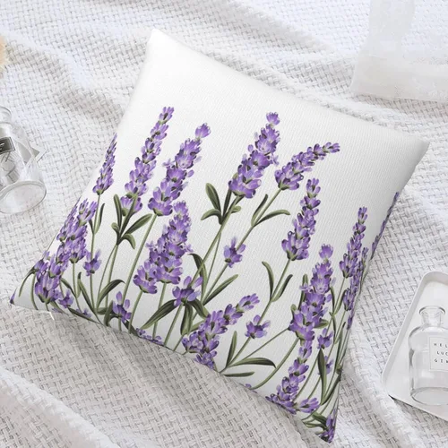Vista 6 de Fundas de almohada de flores de lavanda moradas con ilustración vectorial floral, funda de almohada decorativa para el hogar, sofá, oficina, 18 x 18