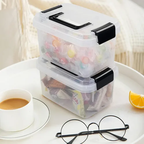Vista 4 de Jekiyo Caja de plástico de 2.5 cuartos de galón, contenedor transparente con mango negro, 4 paquetes