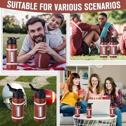 Vista 7 de Honeydak Paquete de 12 botellas de agua de fútbol de 20 onzas a granel para hombres, botellas de viaje de metal con tapa a presión y asa