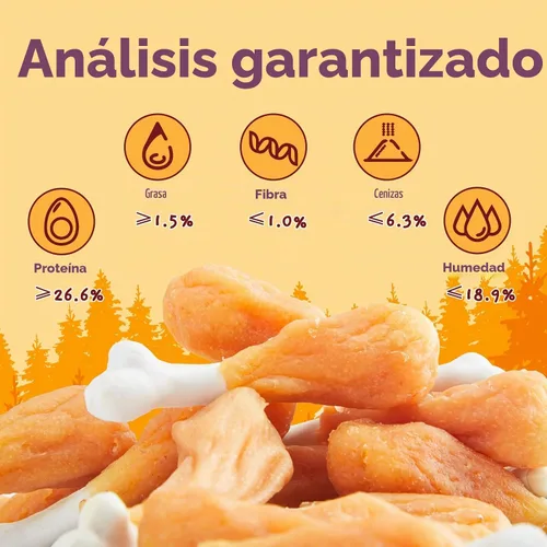 Vista 5 de Jungle Calling - Golosinas masticables de pollo y calcio para perros, hueso sin cuero crudo, 10.6 onzas