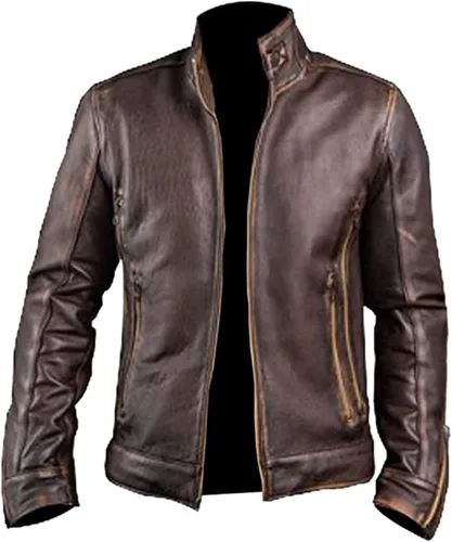 Vista 2 de Spazeup Cafe Racer Chaqueta Vintage Motocicleta Retro Moto Chaqueta de cuero envejecido Chaqueta de motocicleta desgastada para hombre
