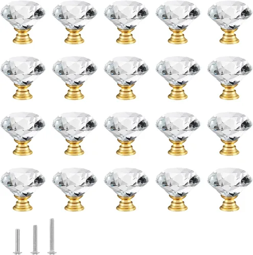 Vista 11 de 6 pomos de cristal de cristal de 1.18 pulgadas para cajones, pomos negros en forma de diamante, manijas con tornillos para cocina, baño, tocador