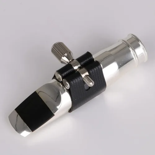 Vista 6 de Yibuy Jazz Style B-flat Boquilla de saxofón alto plateado 9 # PU tapa de cuero