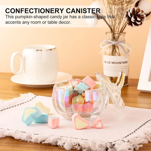Vista 3 de SHOWLOUE Tarro de cristal para dulces con tapa, recipiente de almacenamiento de alimentos para bufé de dulces de boda, tarro de calabaza