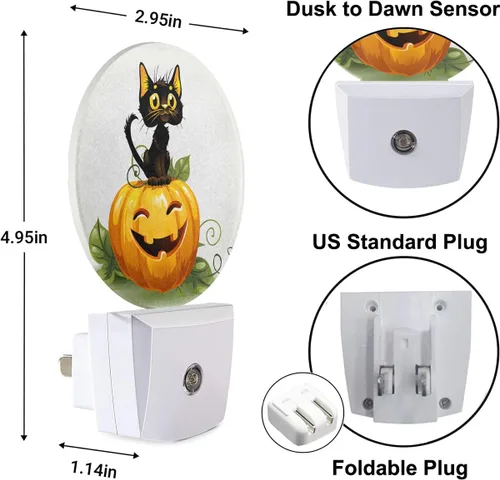 Vista 3 de LEDLAMP3016 - Luz nocturna enchufable para Acción de Gracias, cosecha, gato, gato, divertido, calabaza, enchufable, luz nocturna de Multicolor35