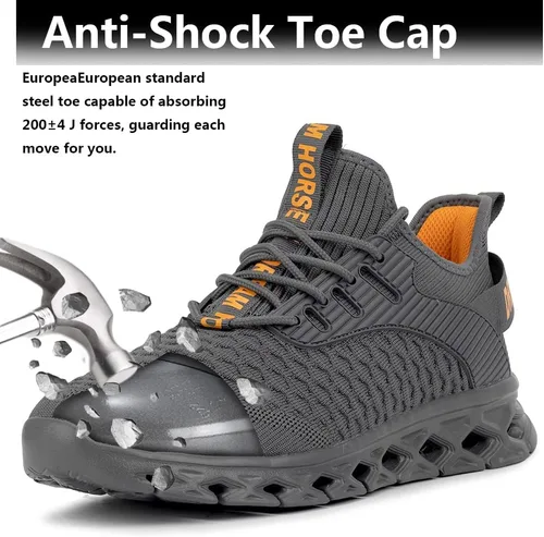 Vista 2 de Zapatos de punta de acero para hombres y mujeres, zapatos de trabajo de seguridad, cómodos, con puntera de acero, a prueba de pinchazos, zapatos