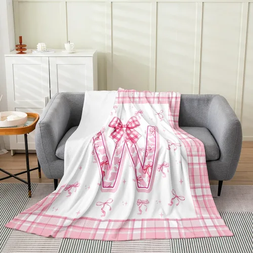Vista 11 de Erosebridal Manta de franela con inicial de letra B, manta de forro polar con lazo rosa, 40 x 50 pulgadas, bonitos lazos del alfabeto, manta