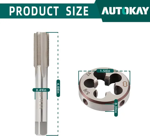 Vista 2 de AUTOKAY Nuevo HSS 5/8"-24 UNEF - Juego de roscas y troqueles para mano derecha (5/8x24) RH