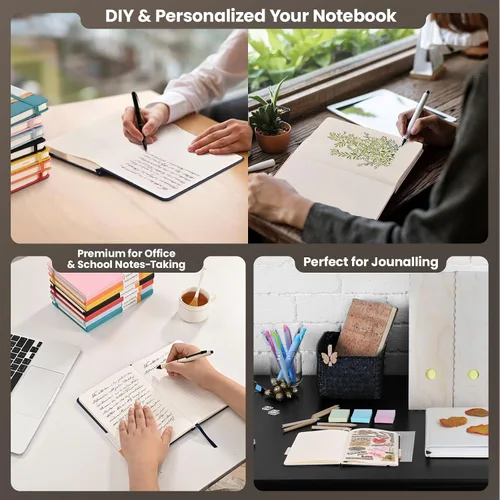 Vista 6 de Cuadernos con líneas para escribir de 5.5 x 8.2 pulgadas, 160 páginas tamaño A5 con bolsillo expandible, cuadernos de tapa dura para el trabajo