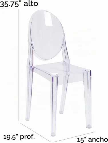 Vista 3 de Flash Furniture - Silla apilable cristalina, transparente, Plástico Policarbonato, Transparente Construcción duradera, uso comercial