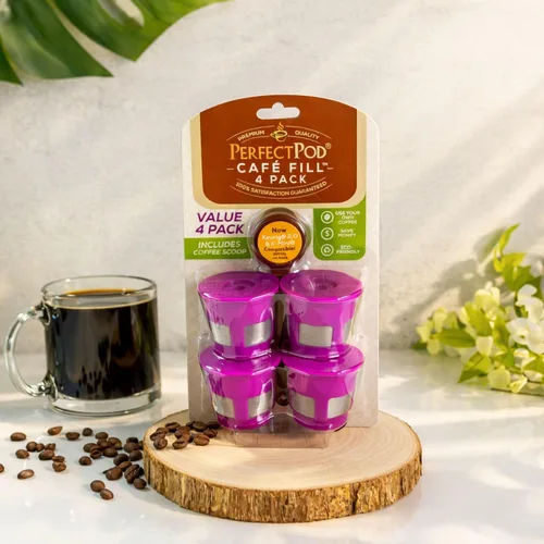 Vista 5 de Perfect Pod - Paquete de 4 cápsulas de café recargables reutilizables de 1 corriente más cucharada de café de Perfect Pod - Compatible con cafeteras