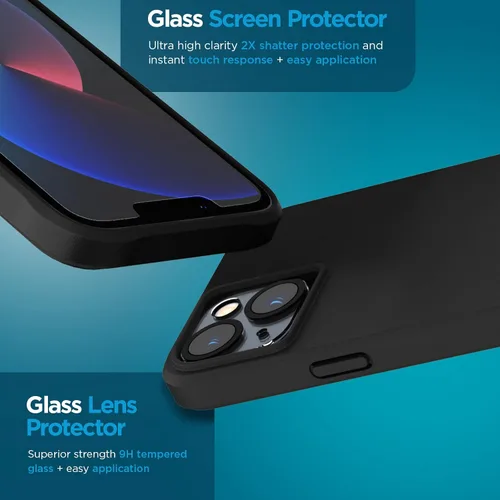 Vista 5 de Case-Mate Funda 3 en 1 para iPhone 14 Plus (negro intenso), vidrio templado y protector de lente, protección contra caídas de 15 pies, compatible