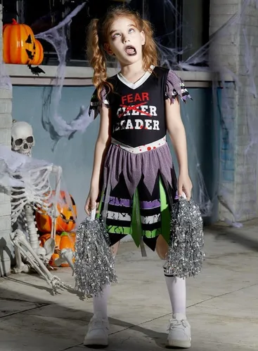 Vista 4 de IIMMER Halloween Girls Zombie Fearleader Scary Costume Dress 4-12 Years