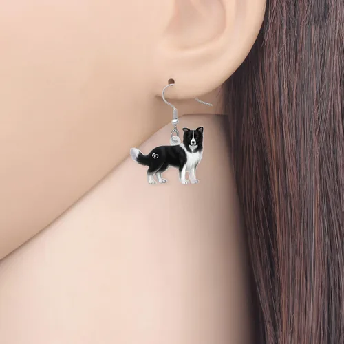 Vista 2 de BONSNY Aretes colgantes de acrílico, divertidos, adorables razas de perros, mascotas, hipoalergénicos, regalo de joyería para mujeres y niñas