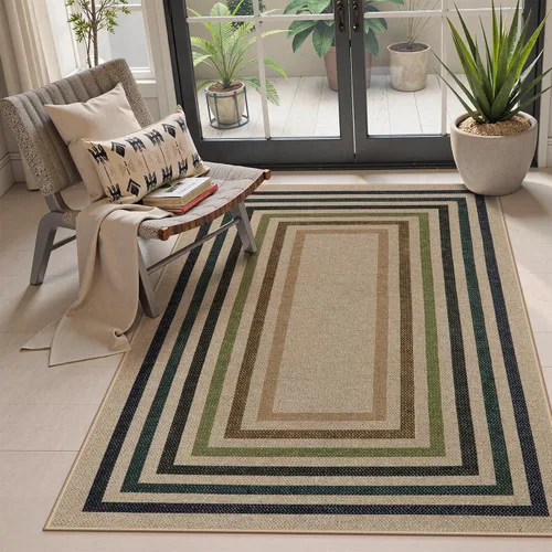 Vista 72 de Lahome Tapetes geométricos para puerta de interior para entrada, alfombra antideslizante lavable de 2 x 3 negro / neutro