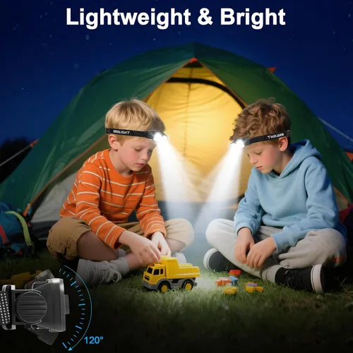 Vista 7 de Linterna frontal recargable con sensor de movimiento, impermeable, LED, recargable, con luz roja, ajustable en 120°, para adultos, niños, al aire