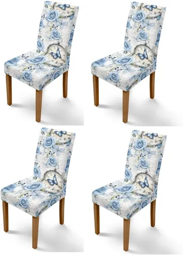Vista 32 de Rnyleeg Juego de 1 funda para sillas de comedor con diseño de mariposa y rosa azul, elegante, suave, lavable, para cocina, hotel, ceremonia