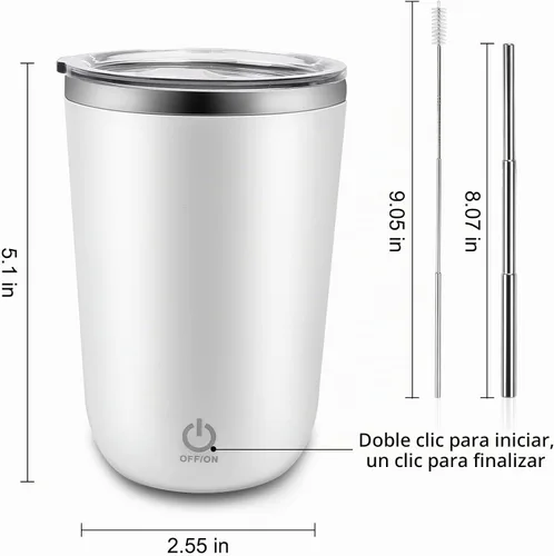 Vista 8 de Beyoung Taza mezcladora eléctrica portátil de 12 onzas, taza de café de viaje de acero inoxidable con tapa a prueba de fugas, vaso mezclador Blanco