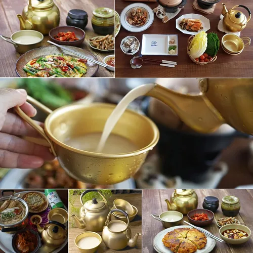 Vista 5 de Hervidor Makgeolli de plata de níquel de 1 litro + 2 cuencos Makgeolli de una sola mano, copa de vino de arroz crudo de Corea Dongdongju hecha