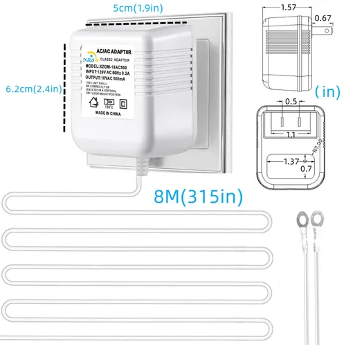 Vista 6 de Transformador de corriente especial para timbre de video, adaptador de corriente de 18V500MA para timbre Ring, compatible con Ring, Nest, Eufy