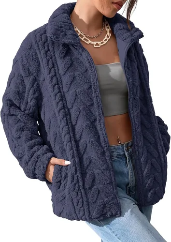 Vista 16 de Dokotoo Chaqueta de forro polar de invierno para mujer, abrigo casual con Pétalo de orquídea