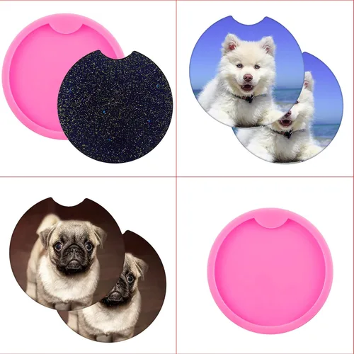 Vista 6 de 8 piezas de silicona resina posavasos molde colgante molde DIY Craft Coaster molde molde redondo bebida Casting molde rosa titular posavasos molde