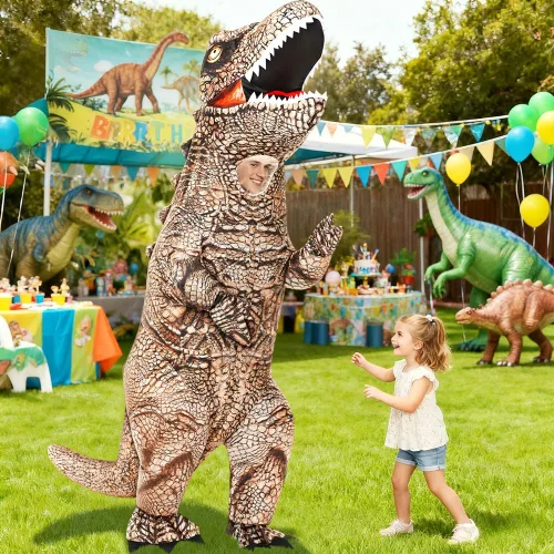 Vista 3 de KOOY Dinosaur Costume Adult Kids Inflatable Raptor Blow Up T-rex Dino Full Body Funny Halloween Costume for Men Women Teens Adulto