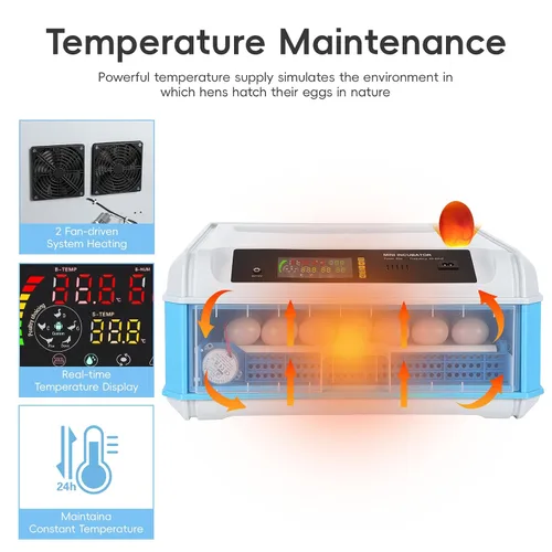 Vista 3 de 64 Egg Incubator, Automatic Incubator for Hatching Eggs with Auto Egg Turner, Temp & Humidity Control, Poultry Hatching Incubators for Chicken