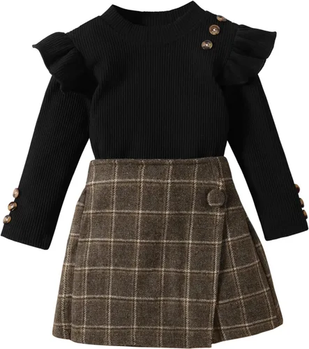 Vista 8 de Conjunto de ropa de 2 piezas para niñas pequeñas para otoño e invierno Verde militar