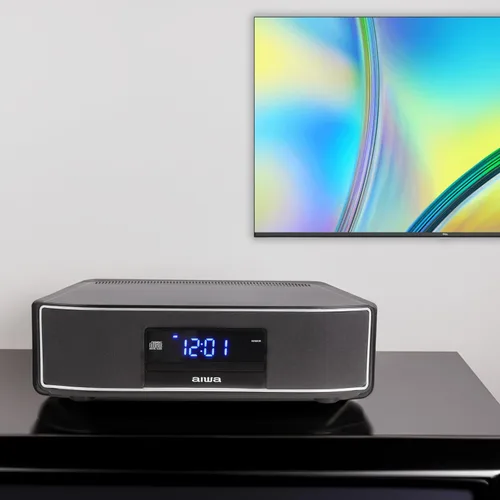 Vista 8 de Aiwa Exos Altavoz para el Hogar, Sistema de Sonido Premium de 30W RMS con Reproductor de CD, Conectividad Bluetooth, Radio FM, Entrada Digital