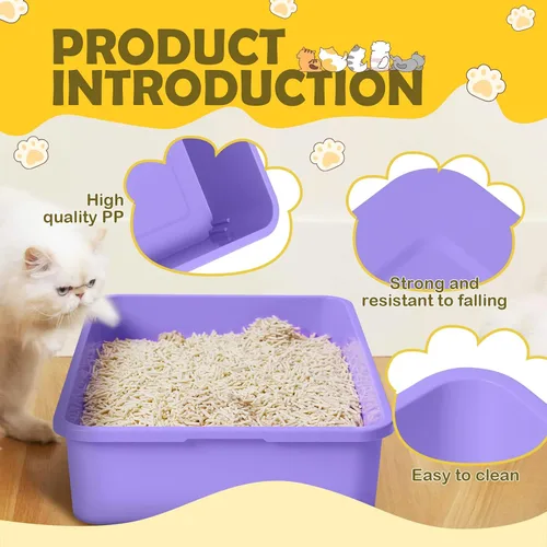 Vista 7 de Juego de 5 piezas de arena pequeña para gatitos, caja de arena abierta para gatos con 5 cucharas, caja portátil mediana y grande para mascotas