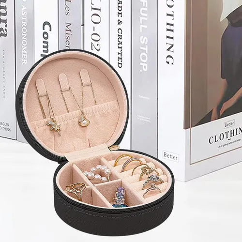 Vista 6 de Soddeph Joyero de viaje, mini organizador portátil con cremallera, cajas de almacenamiento pequeñas de piel sintética para anillos, aretes