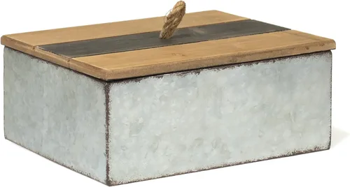 Vista 4 de Red Co. Caja de almacenamiento decorativa de metal galvanizado rústico de 10.25" x 8" con tapa de madera