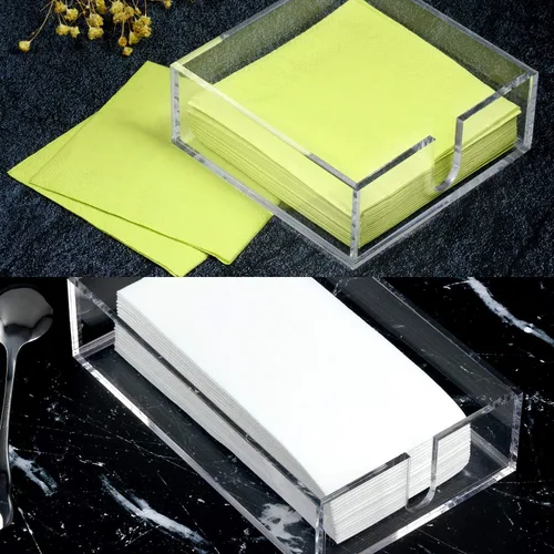 Vista 3 de Servilletero acrílico para mesa de cóctel, servilleta transparente para bebidas, cuadrado, rectangular, para cena, cocina, baño, restaurante, bar
