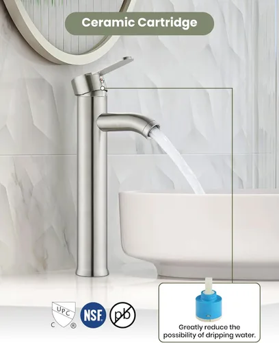 Vista 7 de gotonovo Grifo de lavabo Vessel Moderno Grifo de baño alto de una sola manija con un agujero de acero inoxidable para lavabo de baño en RV Mezclador