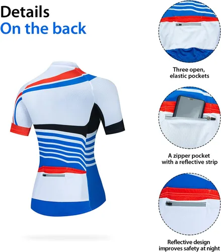 Vista 4 de Conjunto de camiseta de ciclismo para mujer, pantalones cortos de ciclismo acolchados 3D, 4 bolsillos traseros, pantalones cortos de ciclismo