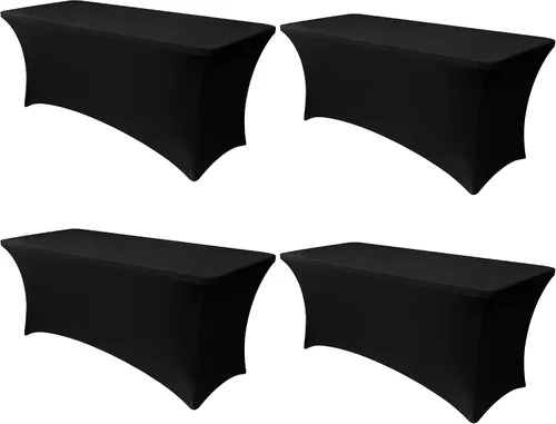 Vista 69 de Obstal Funda de mesa de elastano elástica de 4 pies para mesas plegables estándar, paquete de 2 manteles rectangulares universales ajustables