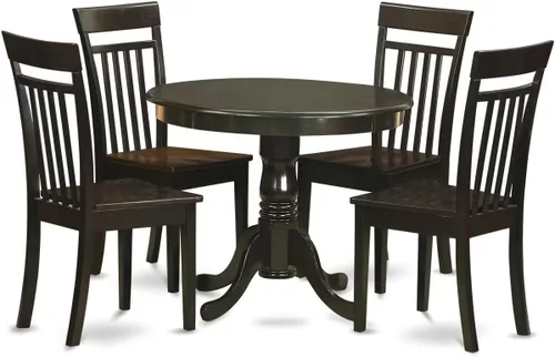 Vista 16 de East West Furniture AANCA5-MAH-W Juego de mesa de comedor de 5 piezas incluye una mesa de cocina redonda con pedestal y 4 sillas de comedor, 36 x 36