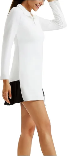 Vista 3 de JACK SMITH Vestido de tenis y golf para mujer, manga larga, con pantalones cortos y bolsillos, vestido atlético plisado, color de contraste, casual