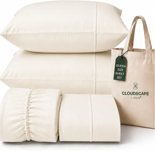 Vista 34 de CLOUDSCAPE LINEN 400TC 100% Egyptian Cotton Luxury Twin Bed Sheets - White