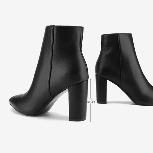 Vista 4 de DREAM PAIRS - Botines de tacón grueso para mujer, botas hasta el tobillo con punta puntiaguda