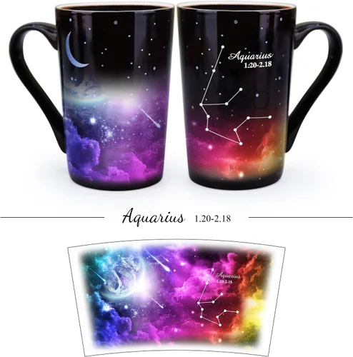 Vista 2 de Taza de constelación cambiante de calor de Acuario de 12 onzas, taza de café de Acuario con grabado, taza de café de cerámica que cambia